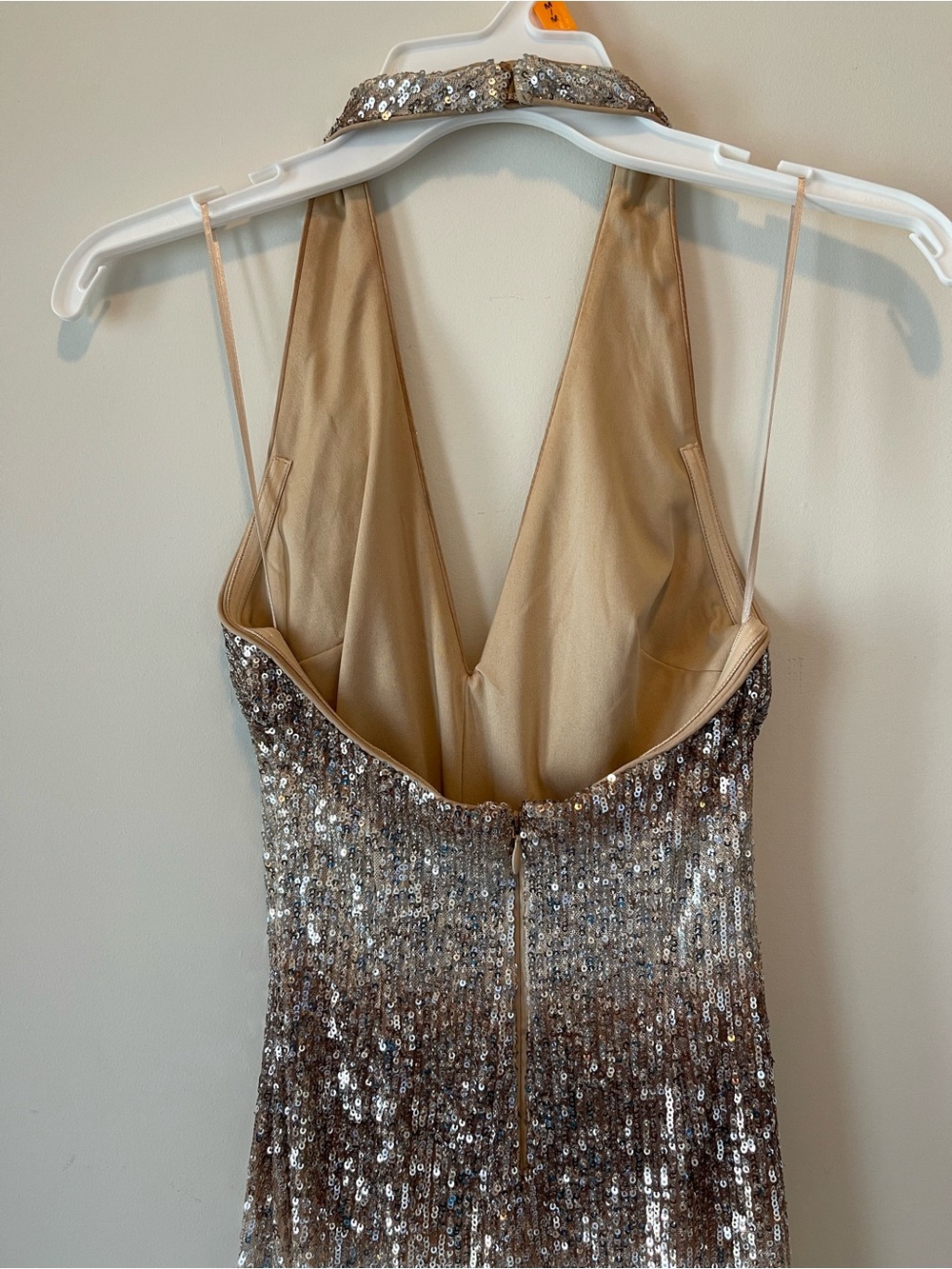EUC- Badgley Mischka designer Gold Asymmetrical prom formal sequin Dress size 0 - Picture 7 of 10